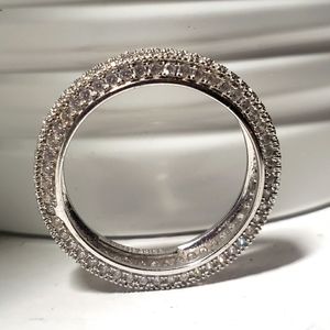 Sterling Silver Ring Diamond Encrusted Band Boho Bling Antique Look Woman NWOT